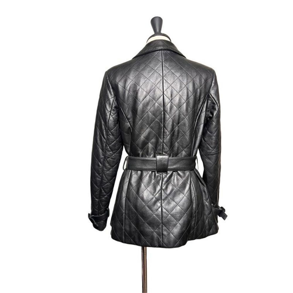 Preston & York Vintage Quilted Leather Coat Belted Peacoat Size Small - Picture 4 of 5
